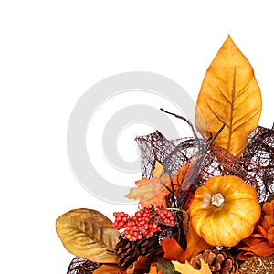 Pumpkin and Fall Leafs. Autumn or Thanksgiving Bouquet