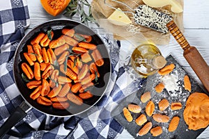 Pumpkin gnocchi fried up and raw