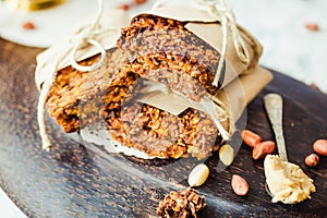 Pumpkin granola bars with peanut butter and seeds