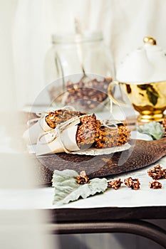 Pumpkin granola bars with peanut butter and seeds