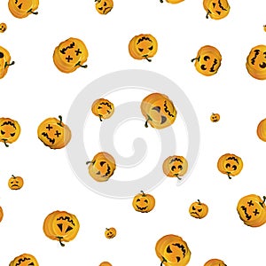 Pumpkin halloween faces on white seamless pattern