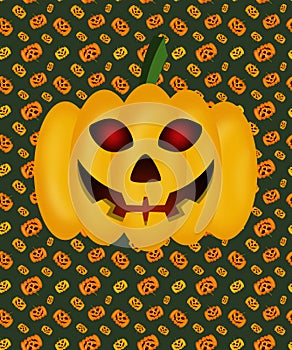 Pumpkin for Halloween on a texture background, glowing eyes, lamp Jack.