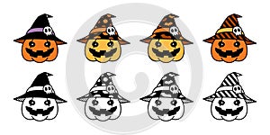 Pumpkin Halloween vector icon witch hat logo symbol cartoon character bat polka dot striped spooky ghost illustration doodle desig