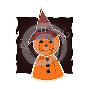 pumpkin headman with hat. Vector illustration decorative design