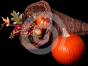 Pumpkin & Horn Basket Arrangement on Black