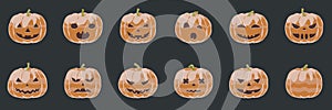 Pumpkin icons for Halloween in 3d jelly style