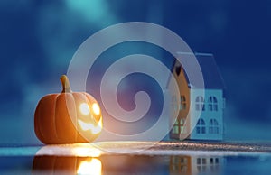 Pumpkin lantern lights inner glow to celebrate halloween day