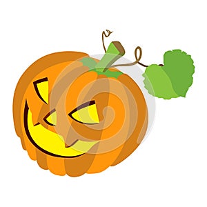 Pumpkin with leafs on white background
