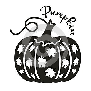 Pumpkin with maple leaves. Stencil for cutting and scrapbooking