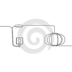 pumpkin and modern lamp continuous line Lamps furniture set light design electric vector illustration