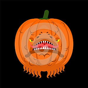 Pumpkin monster for halloween. Scary vegetable. Horrible monstrosity