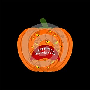 Pumpkin monster for halloween. Scary vegetable. Horrible monstrosity