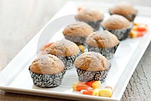 Pumpkin muffins on a tray