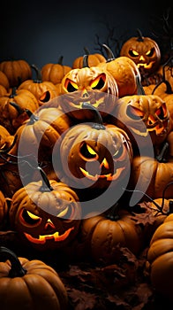 Pumpkin mystique Halloween themed background features a captivating arrangement of festive pumpkins