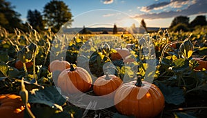 Pumpkin, nature, autumn, Halloween, agriculture, season, farm, October, leaf, vegetable generated by AI