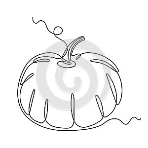 Pumpkin one line art,continuous contour drawing,hand-drawn gourd,vegetarian food, proper nutrition, healthy diet outline.Haloween