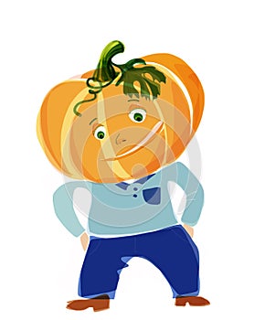 Pumpkin. Orange pumpkin on a white background. Print on a T-shirt, children`s clothing.