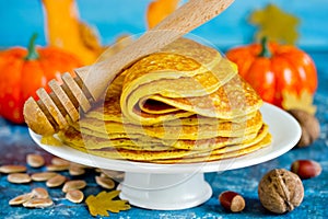 Pumpkin pancakes stack