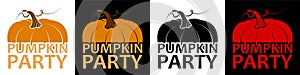 Pumpkin party set. Thanksgiving autumn harvest. Autumn Halloween pumpkins. Edible plants. Isolated vector on white background in