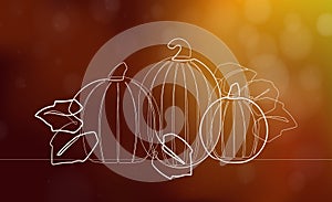 Pumpkin Patch Fall and Autumn Single Continuous Line Vector Illustration Graphic with Abstract Background