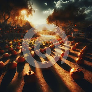 Pumpkin Patch Shadow An edge lit image of a pumpkin patch emphas
