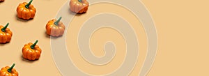 Pumpkin pattern on a beige background banner
