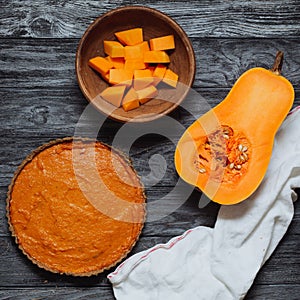 Pumpkin pie and butternut squash with seeds