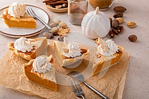 Pumpkin pie with cheesecake swirl for Thanksgiving