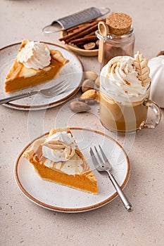 Pumpkin pie with cheesecake swirl for Thanksgiving