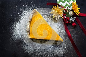 Pumpkin pie with cookies and Christmas decoration