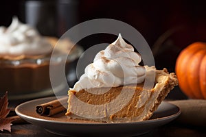 pumpkin pie with a dollop of whipped cream