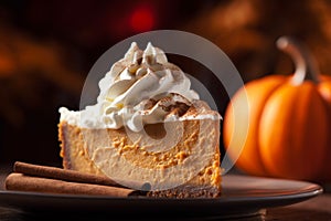 pumpkin pie with a dollop of whipped cream