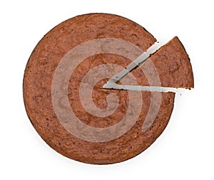 Pumpkin pie with a slice isolated on a white background, top view, close up