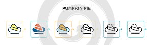 Pumpkin pie vector icon in 6 different modern styles. Black, two colored pumpkin pie icons designed in filled, outline, line and