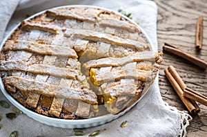 Pumpkin pie on the wooden background