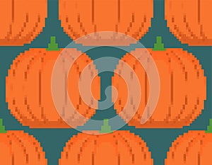 Pumpkin pixel art pattern seamless. pixelated Vegetable background. 8 bit vector texture