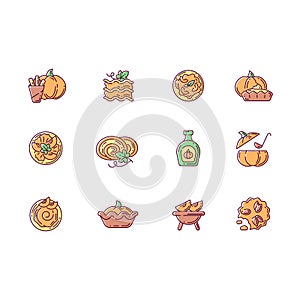 Pumpkin recipes RGB color icons set