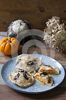 Pumpkin and ricotta ravioli