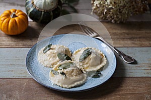 Pumpkin and ricotta ravioli