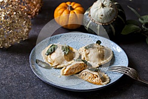 Pumpkin and ricotta ravioli