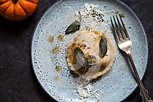 Pumpkin and ricotta ravioli