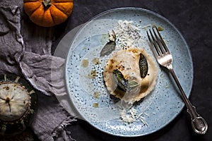 Pumpkin and ricotta ravioli