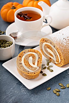 Pumpkin roll with cream cheese frosting