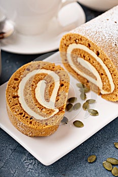 Pumpkin roll with cream cheese frosting