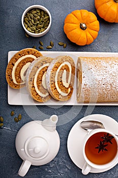 Pumpkin roll with cream cheese frosting