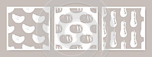 Pumpkin seamless patterns set in pastel colors. Seasonal vegetables texture. Autumn food wallpaper design