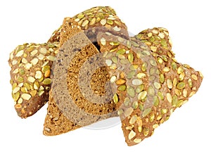 Pumpkin Seed Covered Pumpernickel Bread Triangles