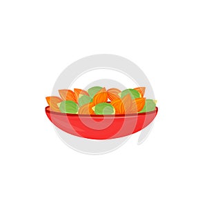 Pumpkin seeds and almonds in bowl cartoon vector illustration