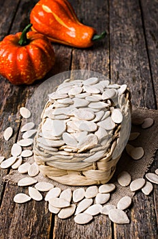 Pumpkin seeds in basket