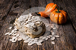 Pumpkin seeds in basket